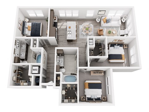 Floor plan for 3 beds, 2 baths, 1464 sqft